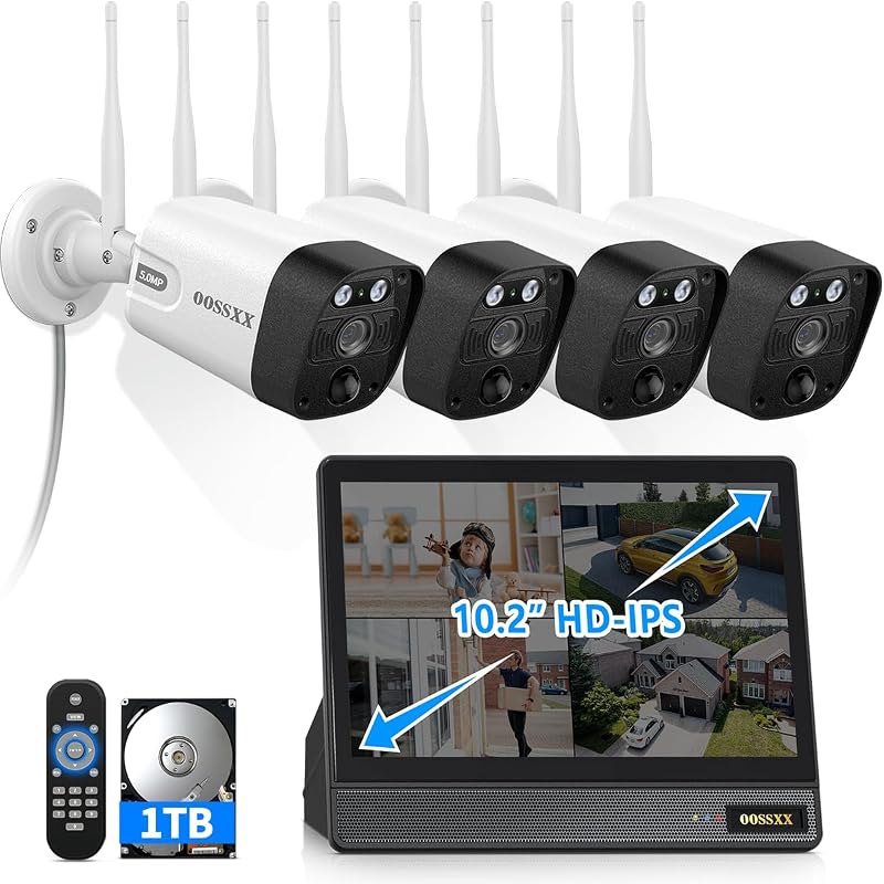 5MP Outdoor Wireless Security Camera System 10" IPS Monitor NVR, 1TB HDD | 130° Wide-Angle, 2-Way Audio, PIR/AI Human Detection, Free App Remote Control