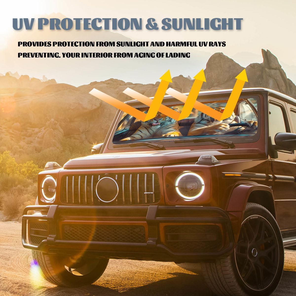 Funny Tiger Car Windshield Sunshade Folding Cool Novelty Animals Heatshield Front Window Sun Shade Visor Protector for Sedan Truck SUV Accessories 59" L x 31.5" W