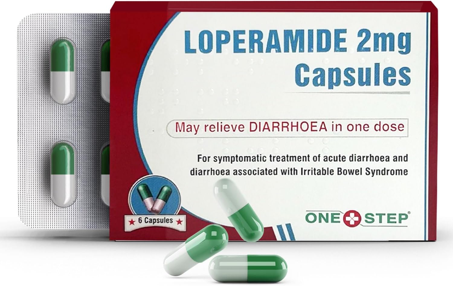 One Step Diarrhoea Relief 2mg Capsules Loperamide Hydrochloride 36 Capsules – 6 Packs