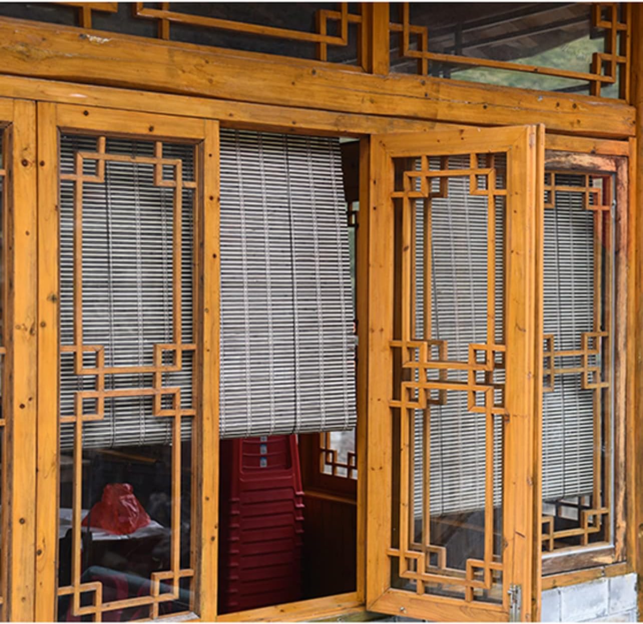 竹製ローラーブラインド 竹 すだれ 目隠し 屋外 竹のブラインド 木製カーテンローラーブラインド、室内 遮光遮熱 目隠し 風通し ロ