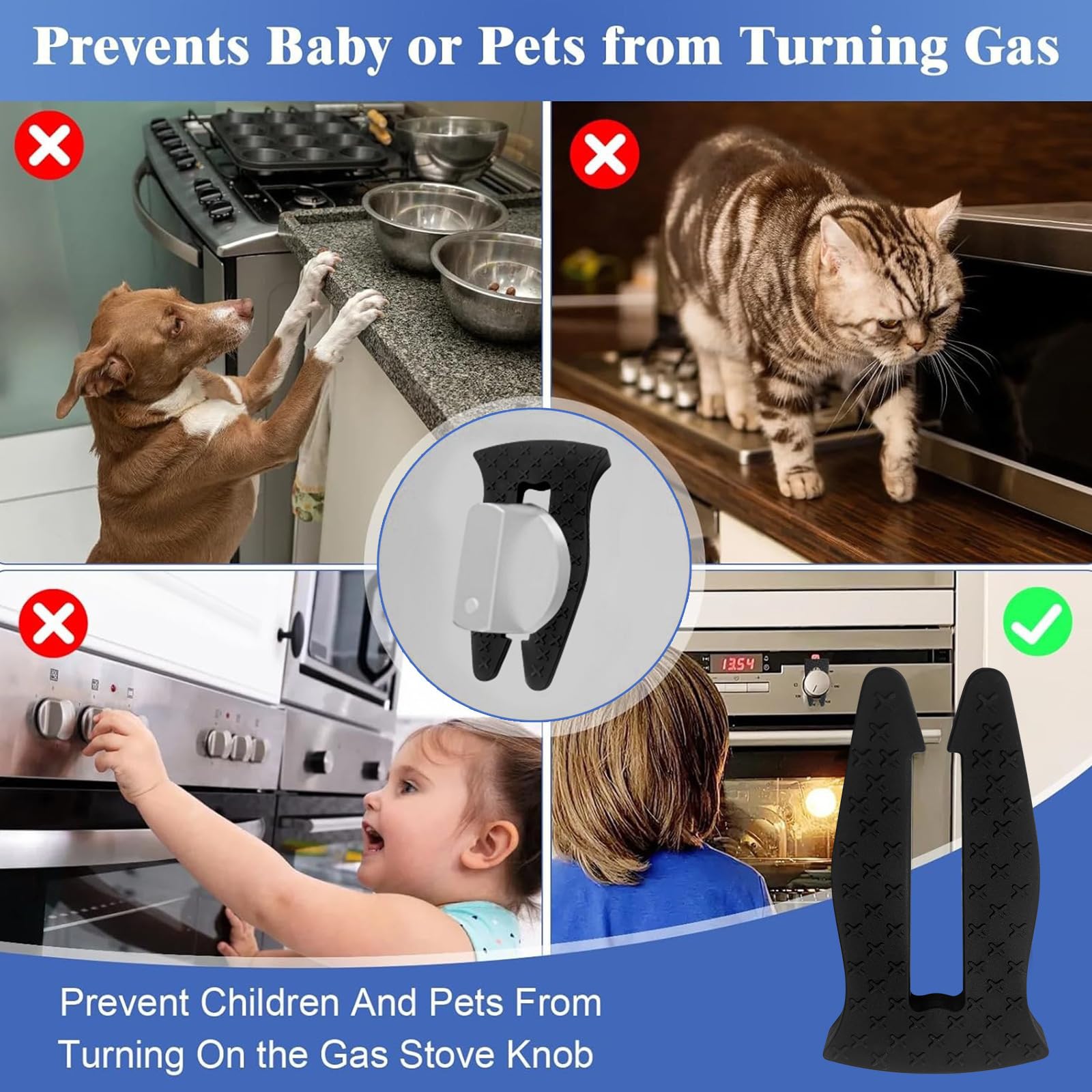 6 Pack Gas Stove Knob Locks for Toddler Safety, Durable Design Knob Safety Covers, Child Proof Oven Knob Locks, Prevent Accidental Touch(Black) (Black,6) — view 5