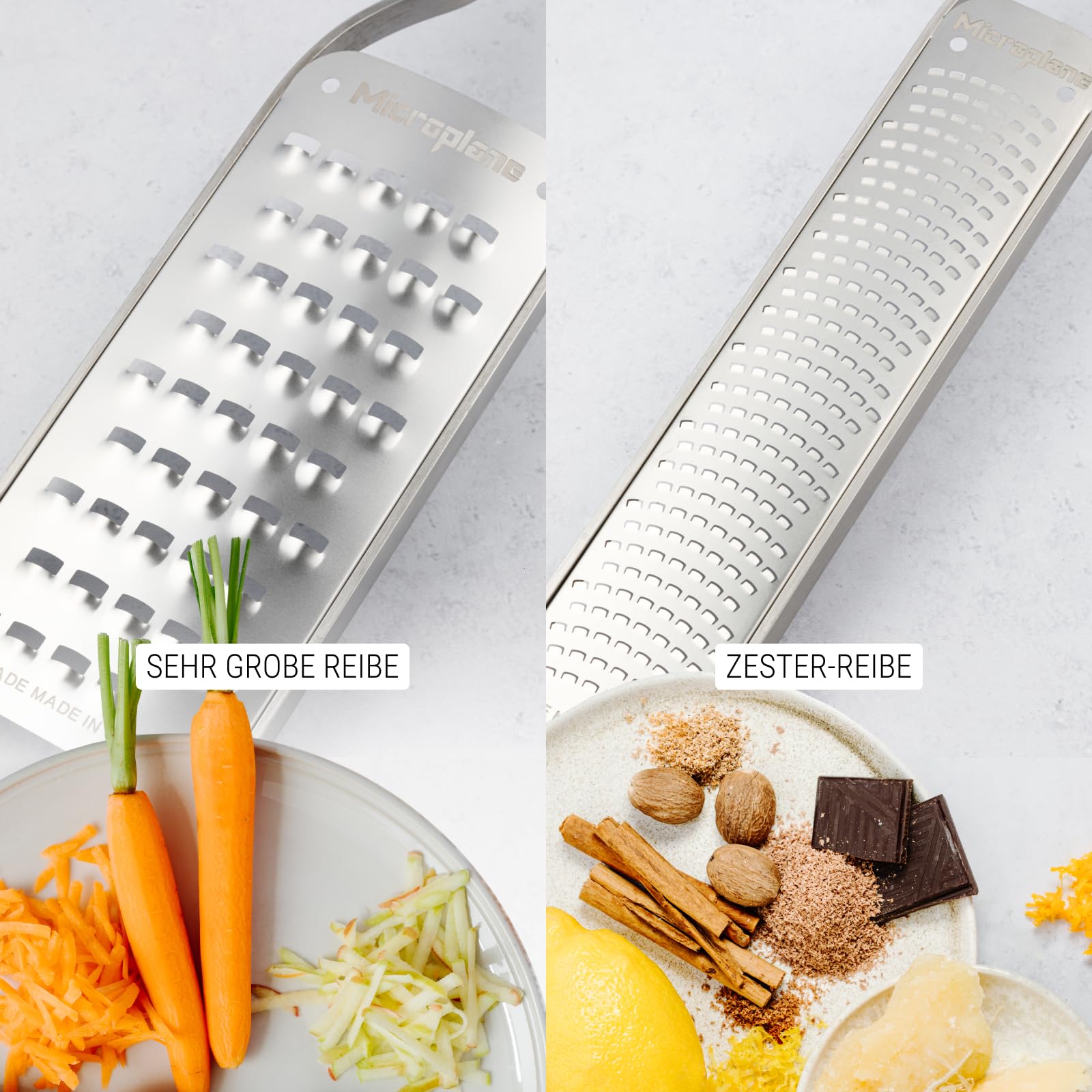 Microplane Reiben-Set (Zester & Extra-Grob) für Zitrusfrüchte, Hartkäse, Muskatnuss, Kartoffeln, Karotten & Zucchinis aus der Master-Serie mit Walnussholzgriff und Edelstahlklingen - Made in USA