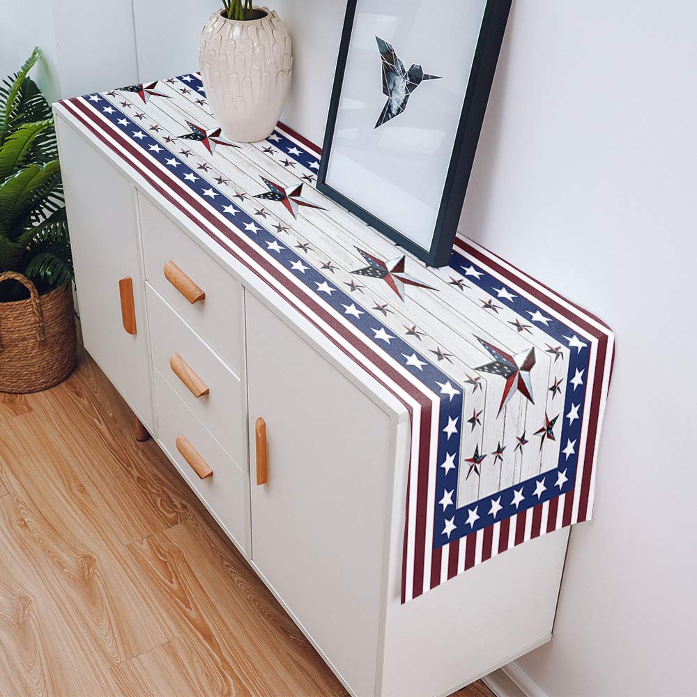 Tischläufer Aus Leinen – Texas-Sterne Design, Rustikal, Waschbar, 33x229 Cm (andere Größen Verfügbar)