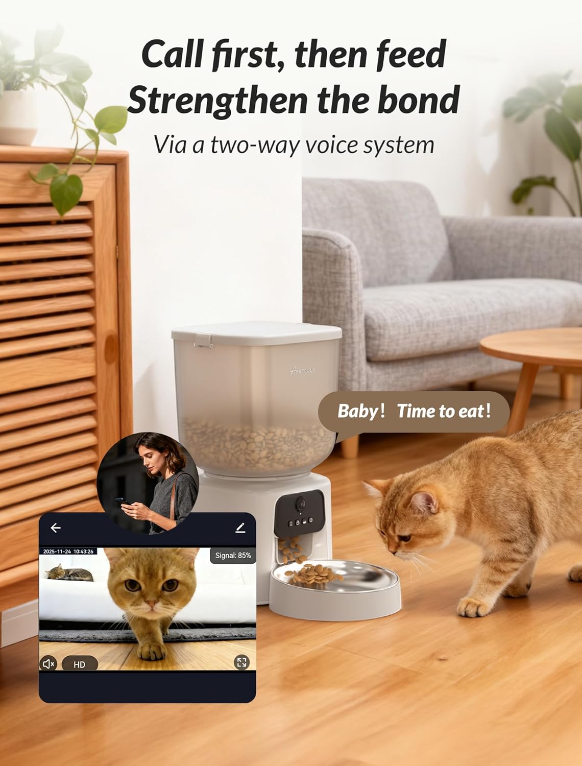 Automatic Cat Feeder with Camera, 5L Timed Cat Food Feeder,2-Way Audio & App Remote Control,Desiccant Bag,Auto Pet Dispenser for Cats and Dogs - Image 3