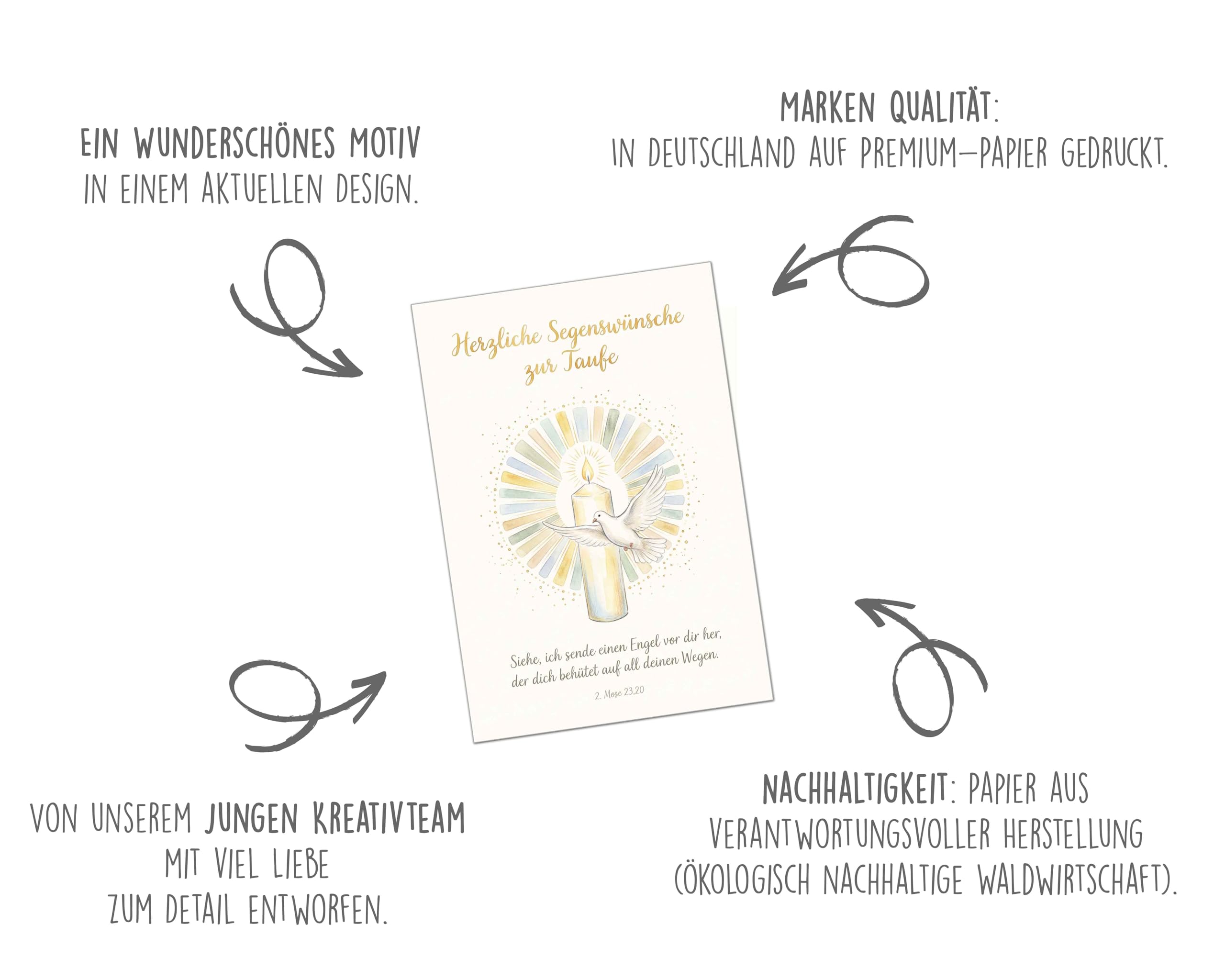 Edition Seidel Premium Glückwunschkarte zur Taufe mit Umschlag. Taufkarte Grußkarte Karte Spruch Sprüche Taufkind Täufling Junge Mädchen Baby Kind Kinder Taube Kerze Segen (ET201 SW026) Bürobedarf & Schreibwaren