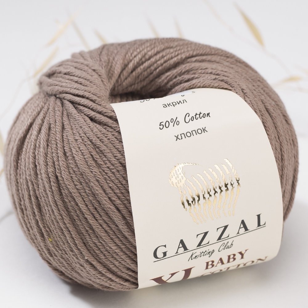 3 Pack (Ball) Gazzal Baby Cotton XL Total 5.28 Oz / 344 Yrds, Each Ball 1.76 Oz (50g) / 246 Yrds (225m) Super Soft, DK- Worsted Baby Yarn, 50% Turkish Cotton, Brown - 3434