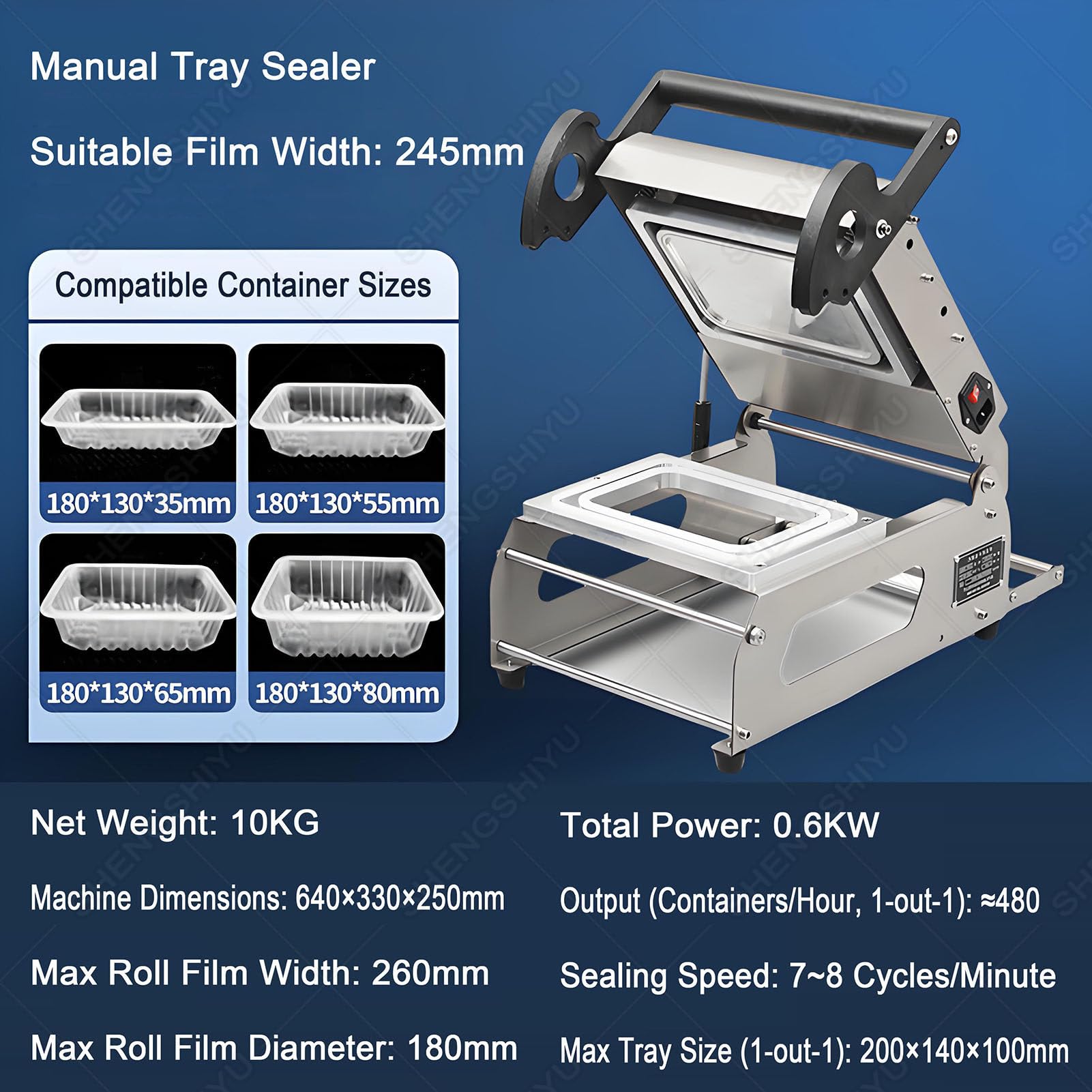 Máquina selladora térmica para embalaje de alimentos, sellador manual de bandejas de sándwich con control de temperatura de perilla, sella 7-8 veces/minuto para restaurantes y comida para llevar