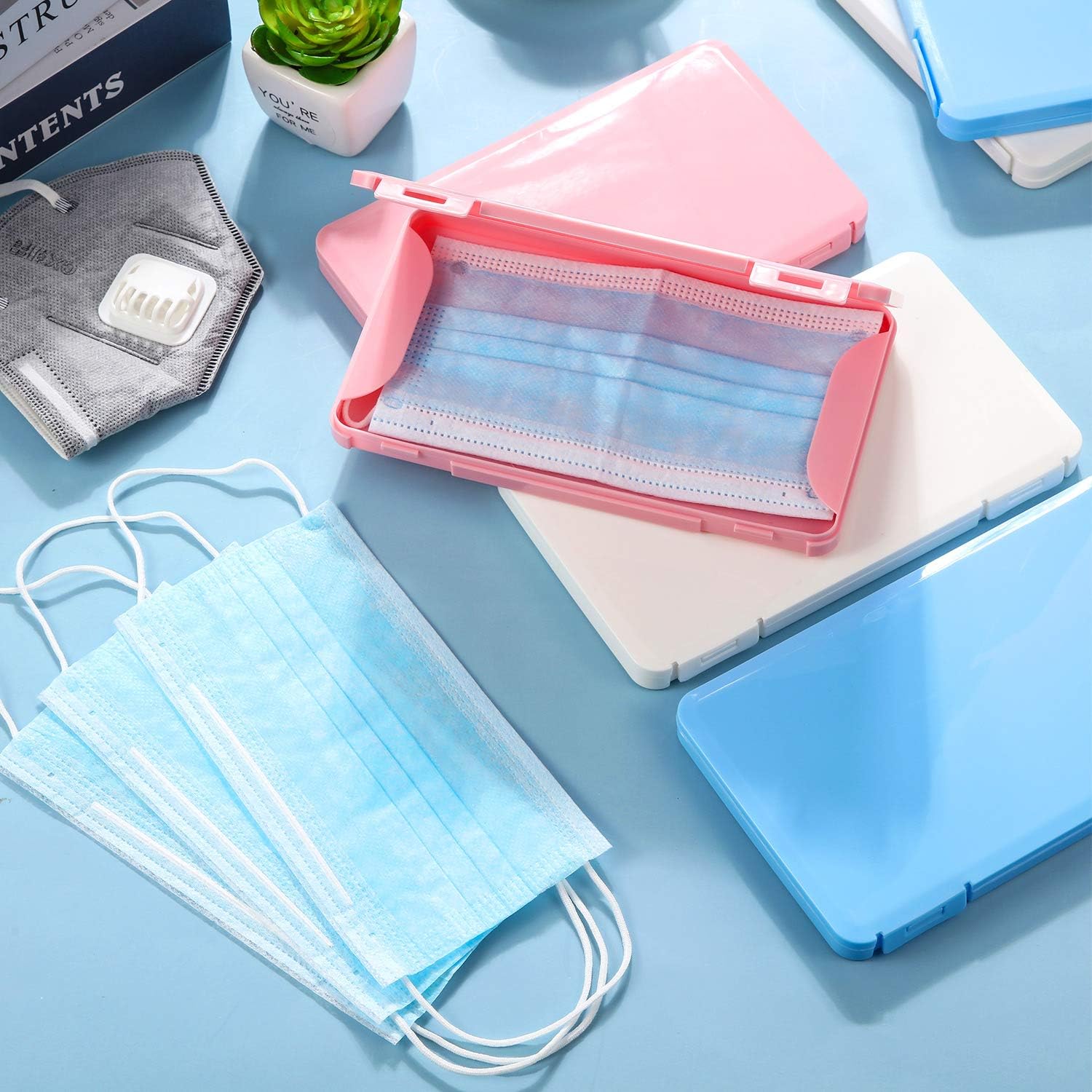 6 Pieces Plastic Face Covering Storage Box Reusable Keeper Folder, Portable Plastic Storage Boxes with Lids, Storage Clip Foldable Storage Organizer Case