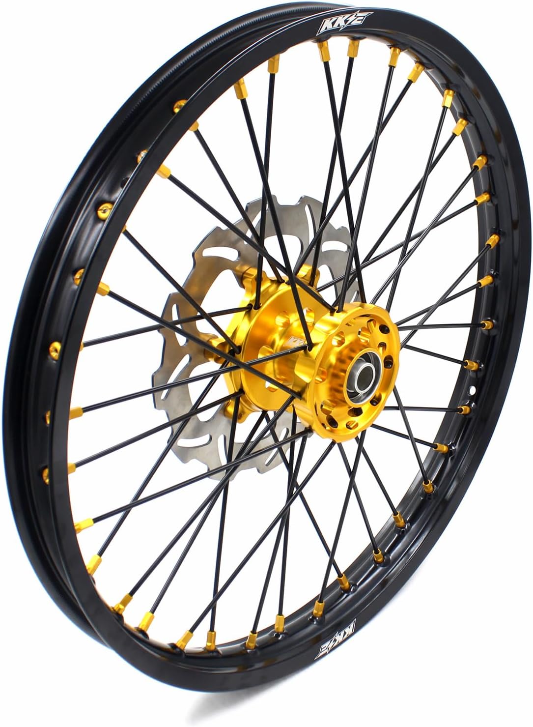 KKE 1.6 * 21 & 2.15 * 19 Mx Dirtbike Motorcycle Wheels Rims Fit SUZUKI RM125 1996-2000 RM250 1996-2000 With 250 Front Disc, 220 Rear Disc, Sporket,Gold Spokes