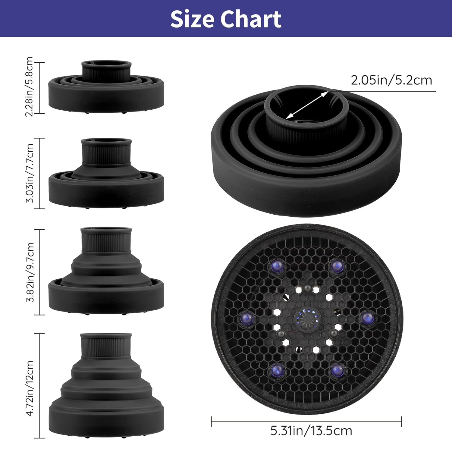 Travel Hair Dryer Diffuser, Segbeauty Collapsible Portable Hair Diffuser, Profession Blow Dryer Diffuser Attachment for Natural Thick Hair, Suitable for Nozzle 1.65 inches to 1.77 inches - Black - Image 7