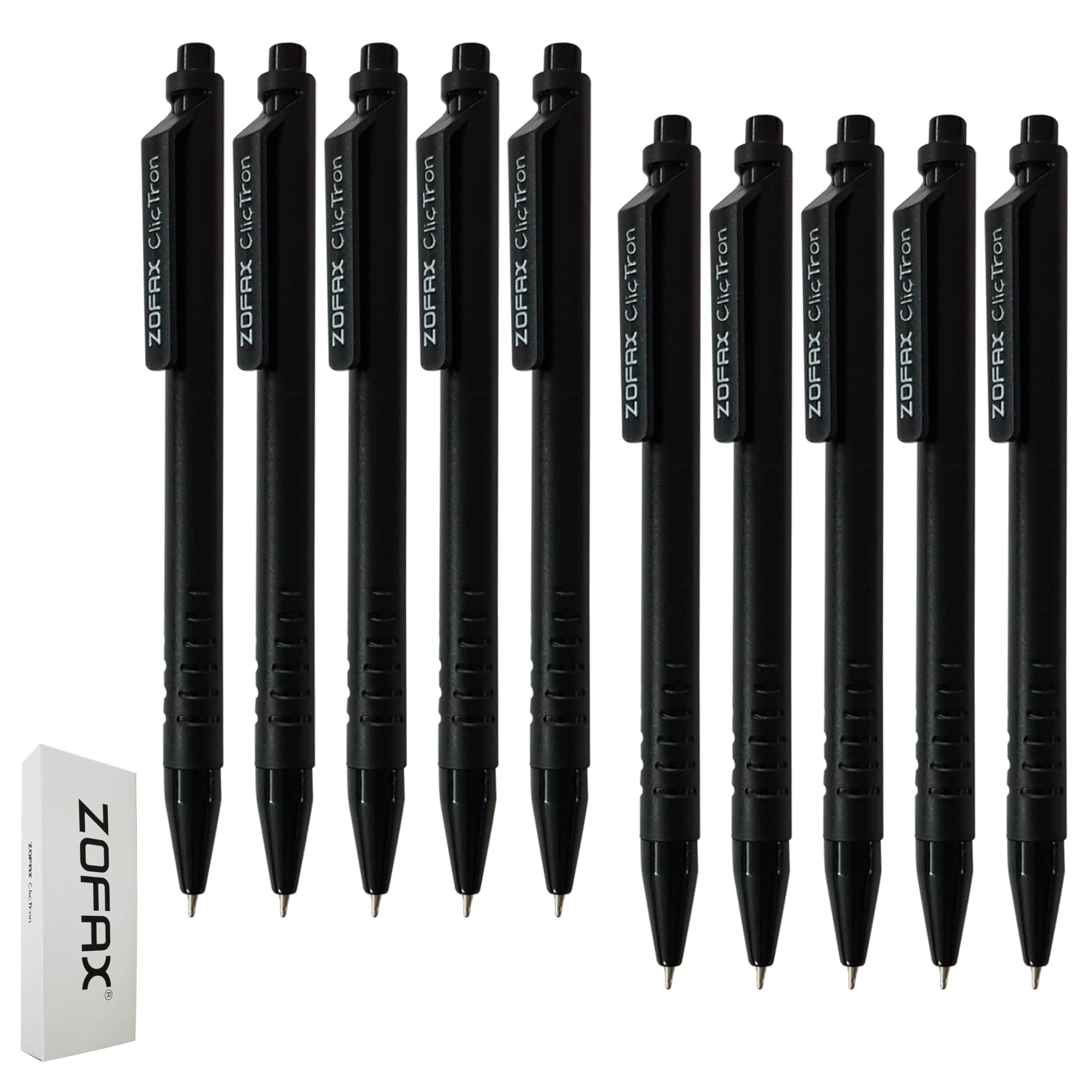 ZOFAX ClicTron Retractable Ballpoint Pens, BLACK, Fine Point (0.7mm), Pack of 50, Smooth Ball Pens, Perfect for School Office Home Business Everyday Use