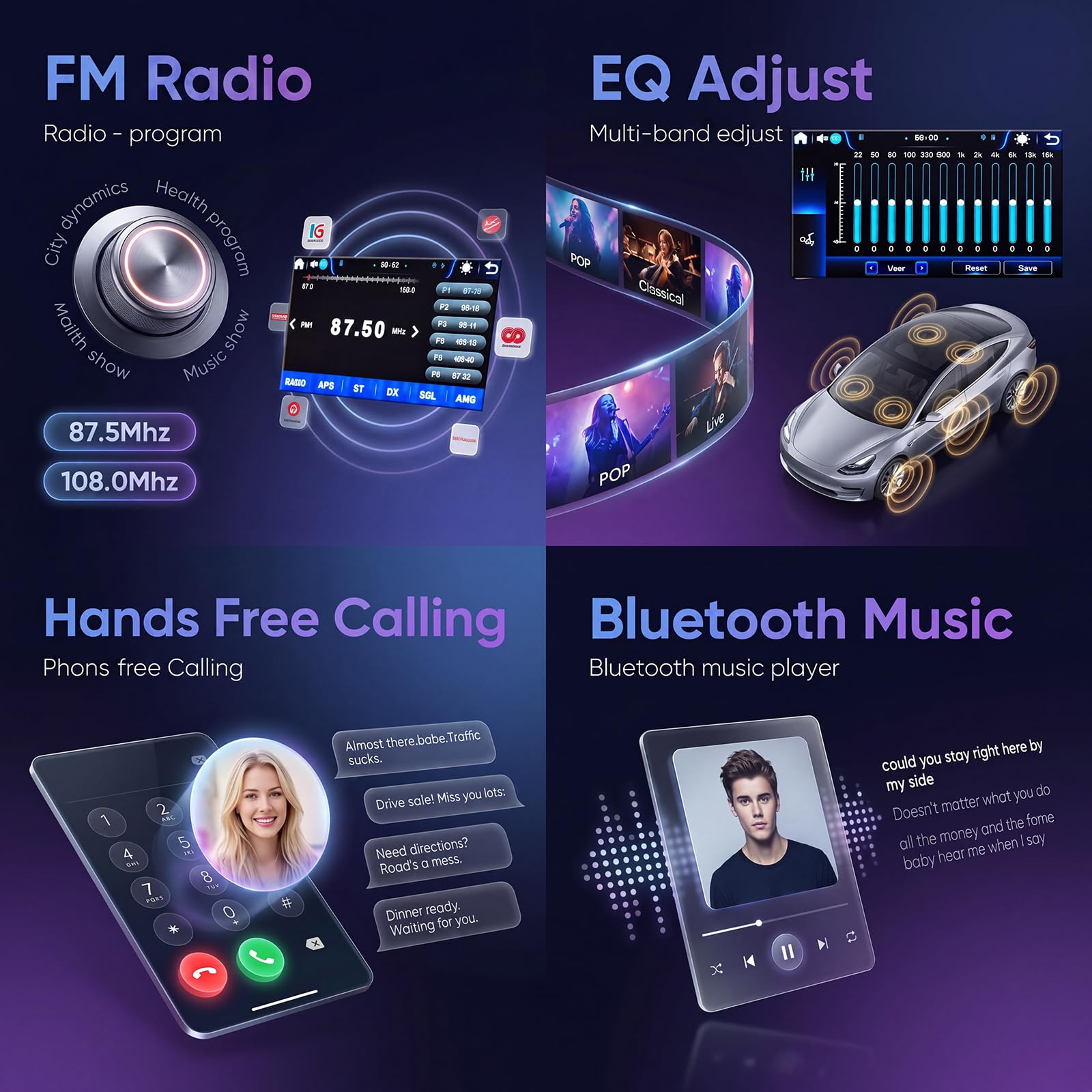 Hodozzy Autoradio 1 Din avec CarPlay Android Auto Sans Fil, Ecran Tactile IPS 5,5 Pouces Poste Radio Voiture avec Bluetooth, Radio FM, EQ, Lien Miroir, SWC, 2 USB, Rétroéclairage Coloré+ Caméra et MIC
