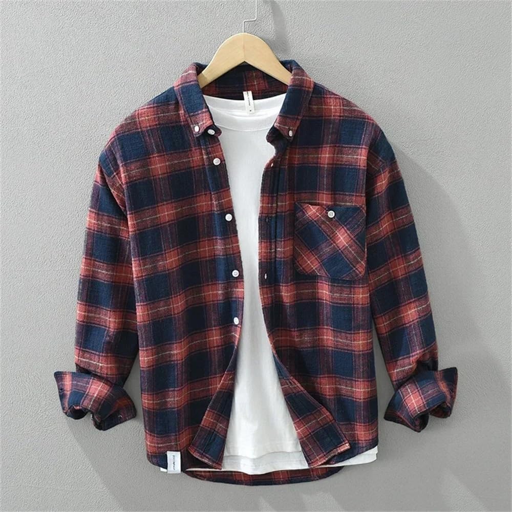 Autumn Mens Shirt Cotton Long Sleeve Men's Casual Shirts for Men Loose Plaid Men Tops