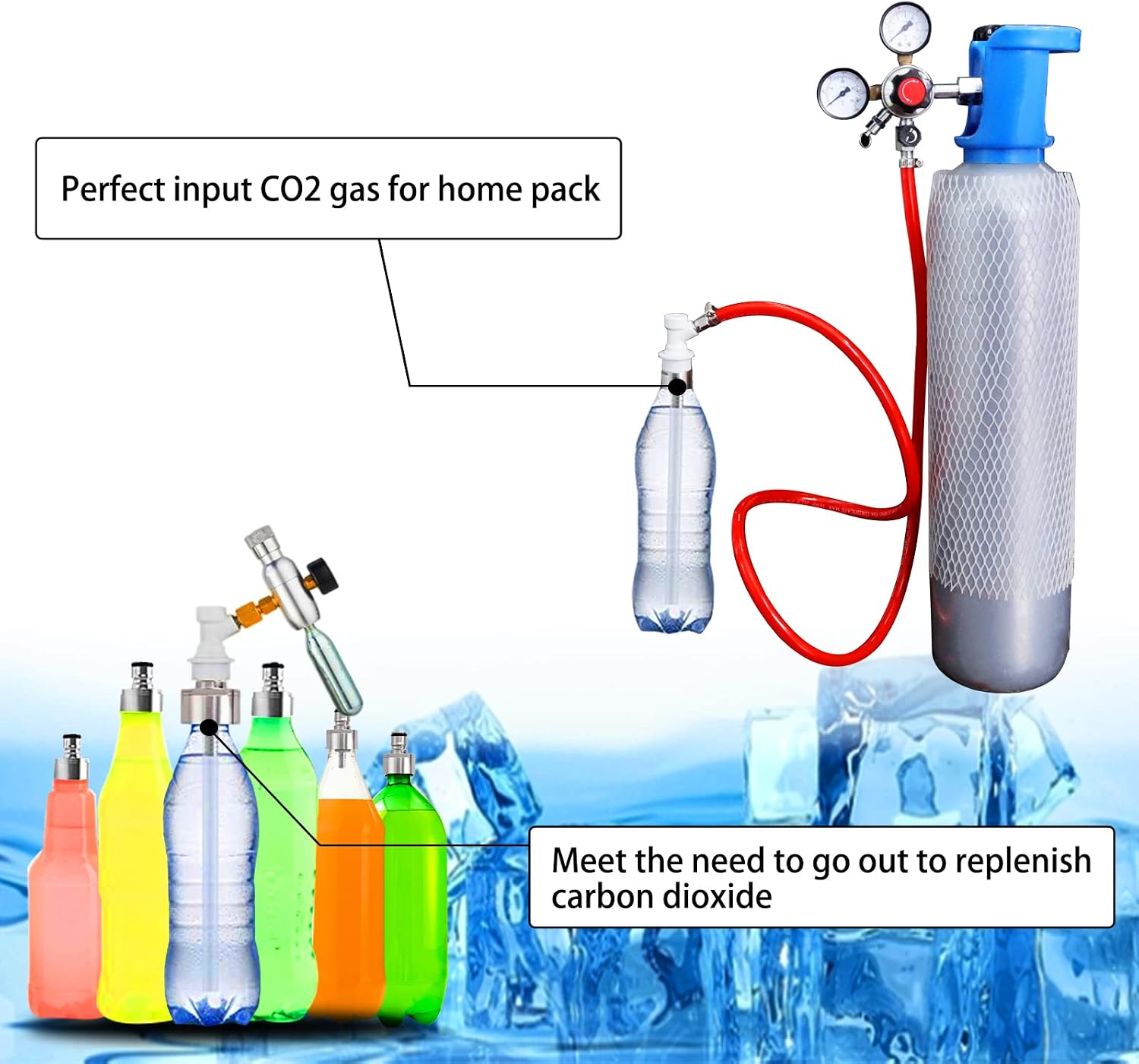 Carbonation Cap Ball Lock Gas line Set Carbonation Bottle Cap Pet Bottle Carbonizer Adapter with Detachable Ball Lock Disconnect Assemble HOSE Set used for soda bottle soda making by PERA