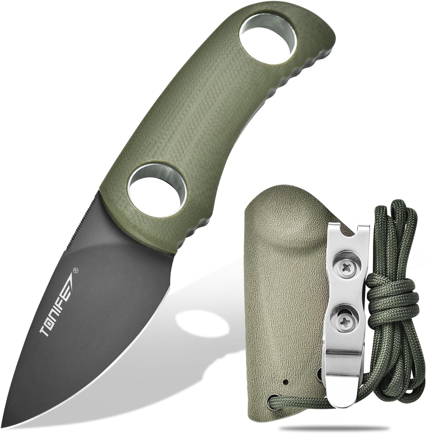 Fixed Blade Knife 4.8cm, Mini Neck Knife with Kydex Sheath and Cord, EDC Portable Fixed Knife for Outdoor Survival