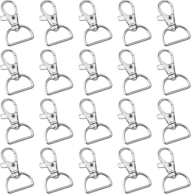 20 Pcs Swivel Lobster Clasps with D Rings, 1 inch Silver Swivel Keyring Clasps for Crafts Bag Making Jewellery Making Lanyard Pet Leashes Ropes