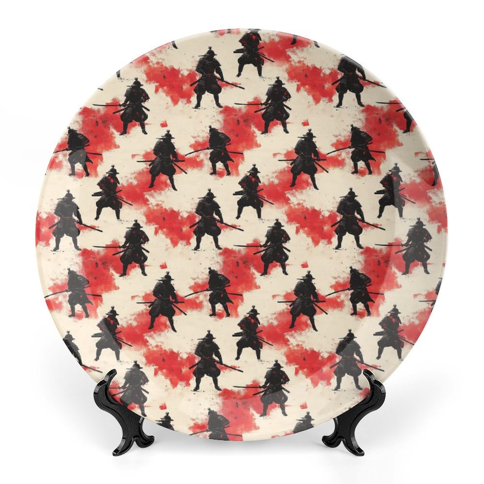 DULAHR Japanese Samurai Bone China Decorative Plate Ceramic Decorative Plate Home Wall Decor with Vertical Stand Decorative Plates