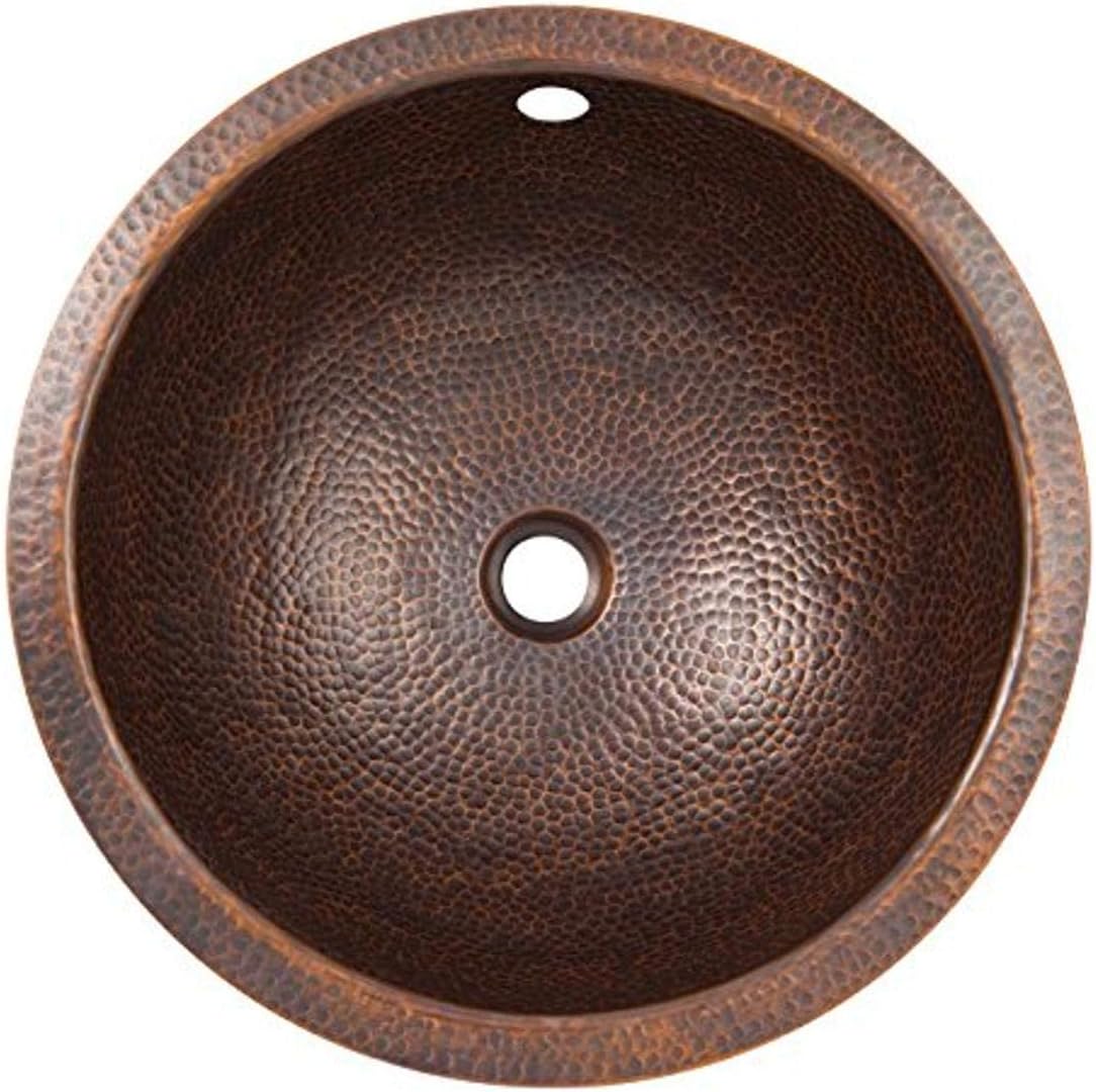 CF151AN Solid Hand Hammered Copper Large Round Self Rimming Lavatory Sink, Antique Copper