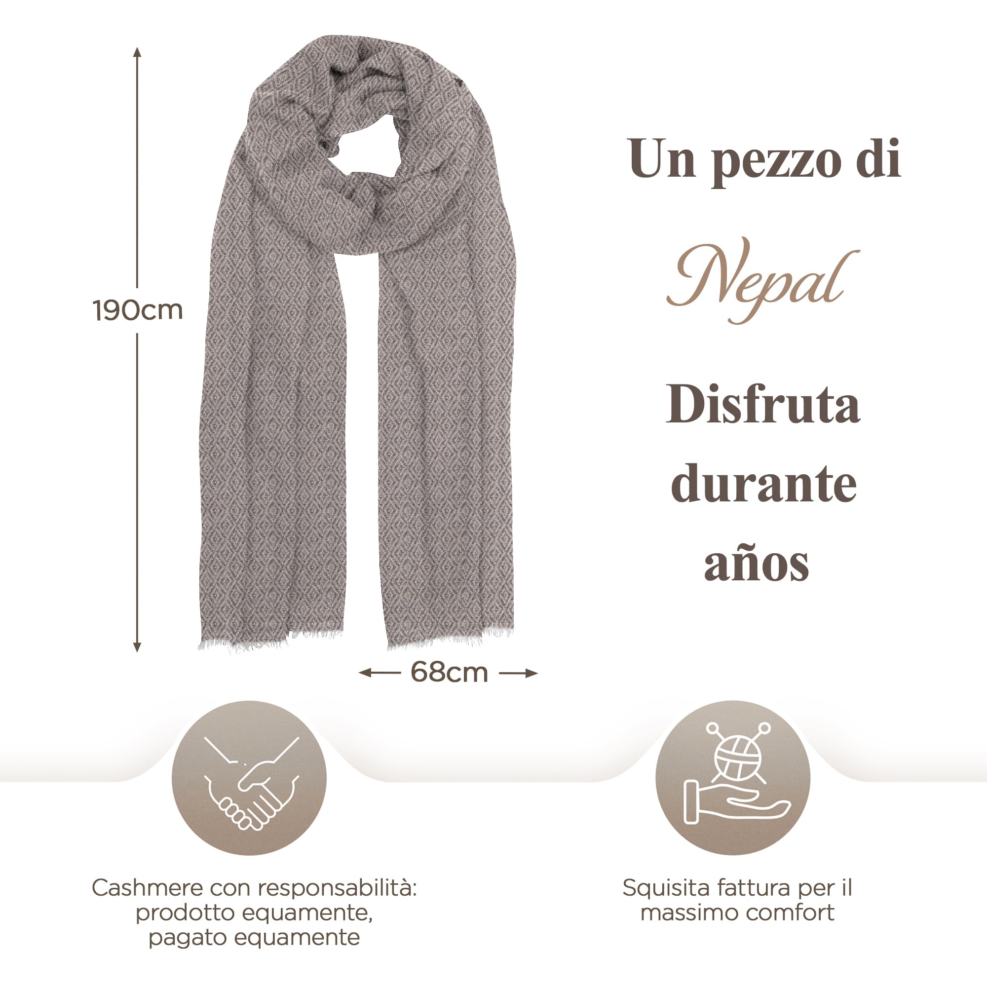 Sciarpa in Cashmere Unisex - Sciarpa in Lana di Cashmere per Donna e Uomo Leggera a Motivo a Quadri - Sciarpa Avvolgente Calda 68 x 190 cm, Sciarpa al Collo - Prodotto in Nepal