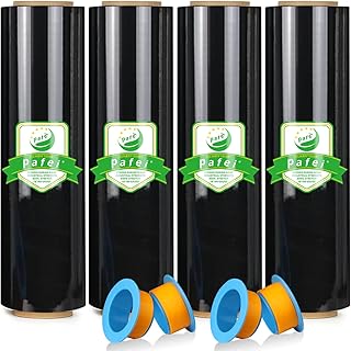 18"x1500ft Black Stretch/Shrink Wrap Roll - 80 Gauge Industrial Plastic Wrap for Moving, Heavy Duty 800% Stretch for Pallets, Packing, Shipping&Furniture Protection with Handles-4 Rolls