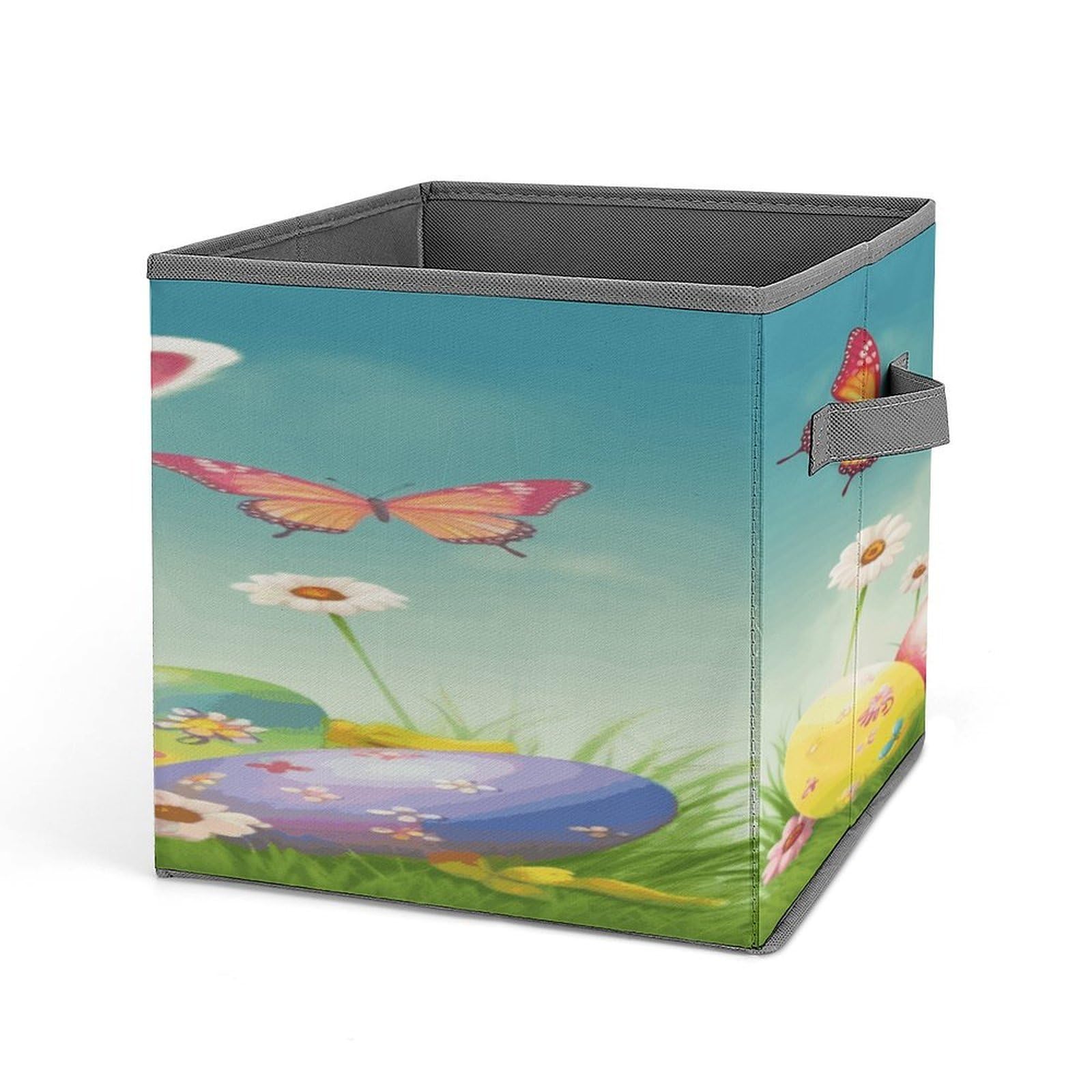 Fodpand Style Easter Bunny With Eggs And Spring Butterfly Storage Cubes Foldable Decorative Fabric, Storage Bins Baskets With Handles, Closet Organizers And Storage For Home, Office,Closet, Clothes