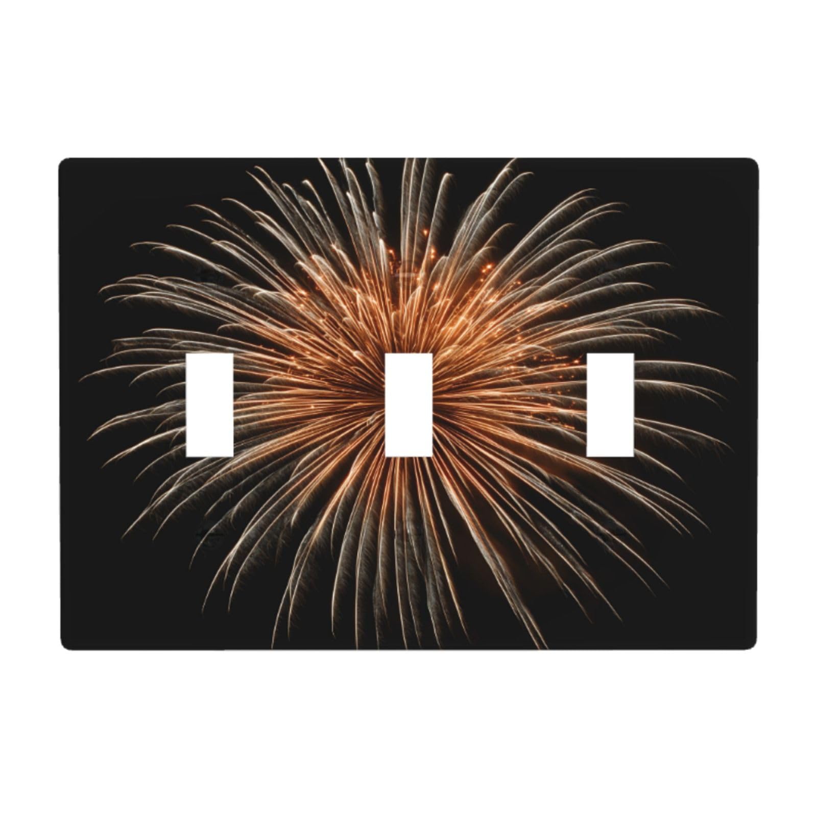 Palm-Style Fireworks Burst Gold and Orange Light Switch Covers 3 Gang Triple Toggle Wall Plate Switchplate Electrical Faceplate for Bathroom Kitchen Bedroom Decor