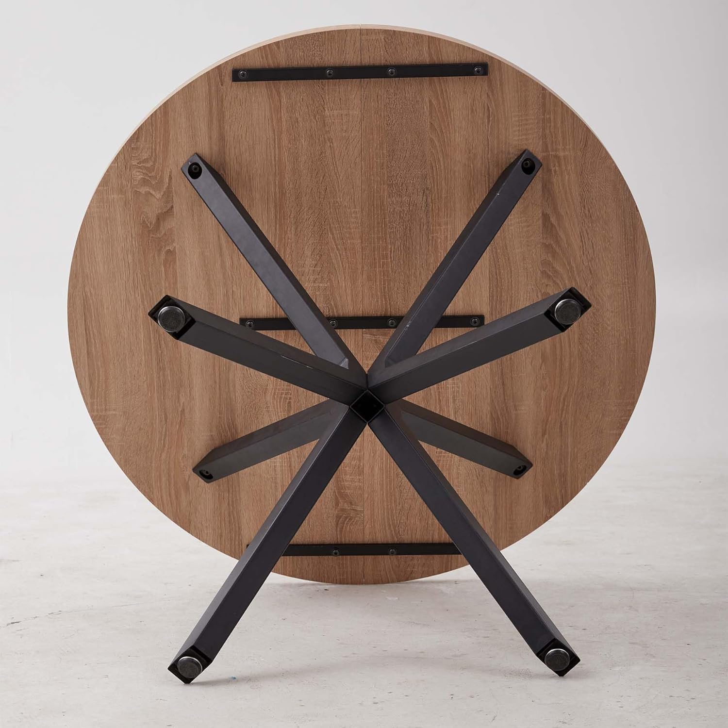 Essgruppe 5-Teilig, 100cm Runder Esstisch und 4 Leinen-Esszimmerstühle, Esstisch und Stühle für 4 Personen, 4 Stühle & Tisch für Küche, Esszimmer und Wohnzimmer (Helle Holzfarbe+Braun)