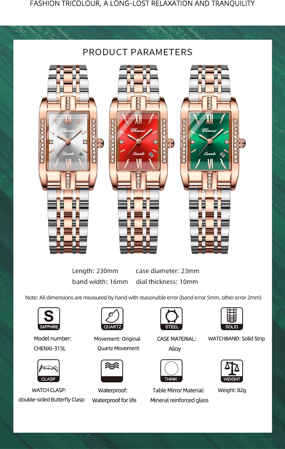 FANMIS Luxury Women's Classic Crystal Diamond Bracelet Watch Elegant Small Face Stainless Steel Waterproof Watch Business Dress Watch for Ladies (X Green)