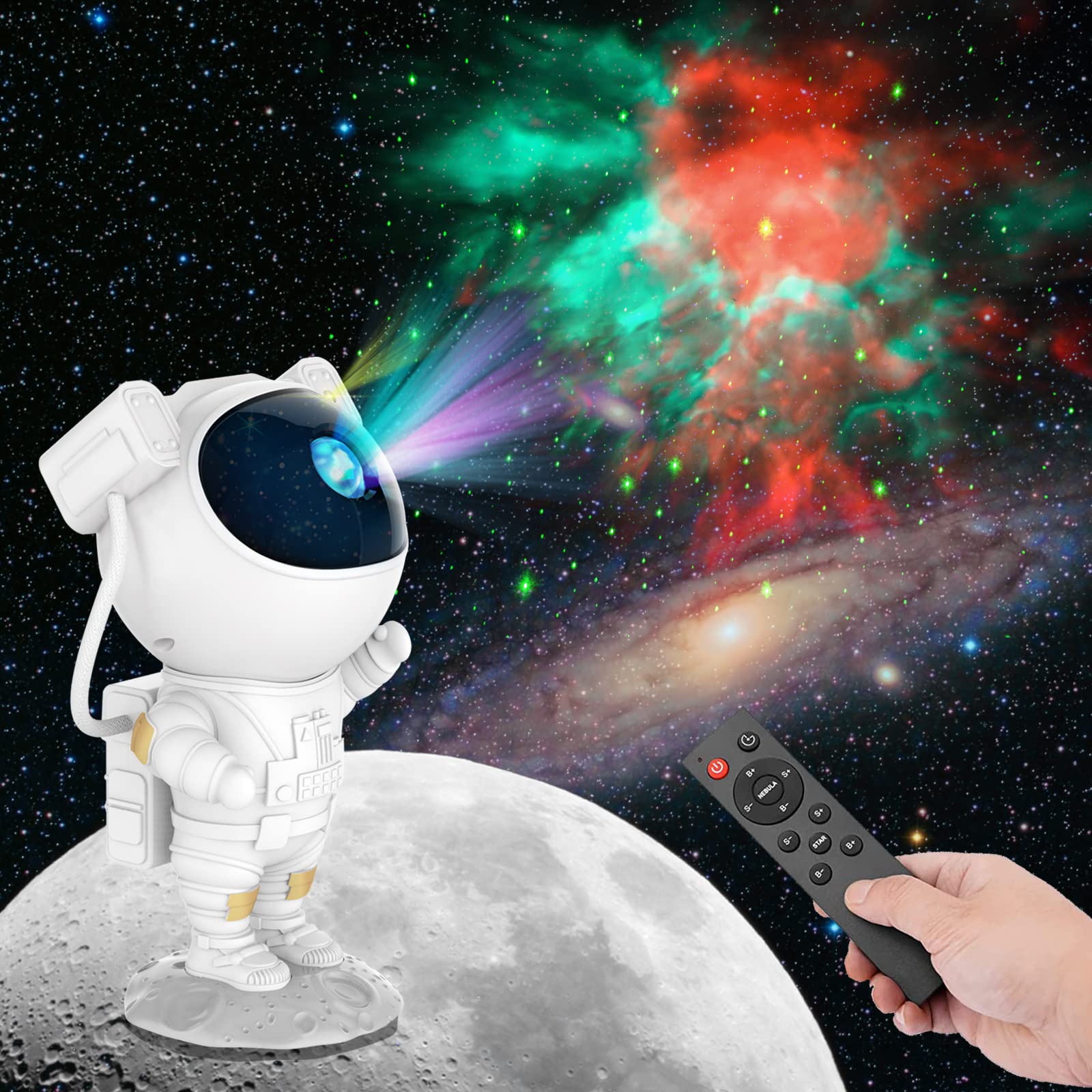 Astro Alan Astronaut Projector, 8 Nebula Modes and 360° Projection Range Adjustable Design Star Projector Night Light for Kids, with Timer Remote Control Astronaut Led Light