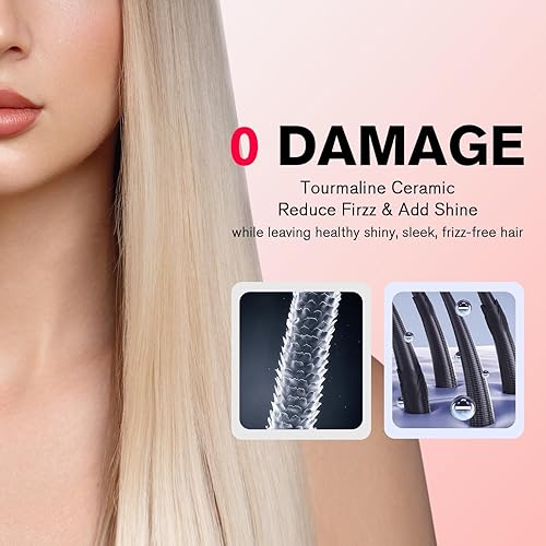 Miniatura 4 de MiroPure Cepillo alisador de cabello, 10.3 x 2.3 pulgadas, rosa, cerámica, peine alisador de cabello con 5 ajustes de calor, calentamiento rápido de