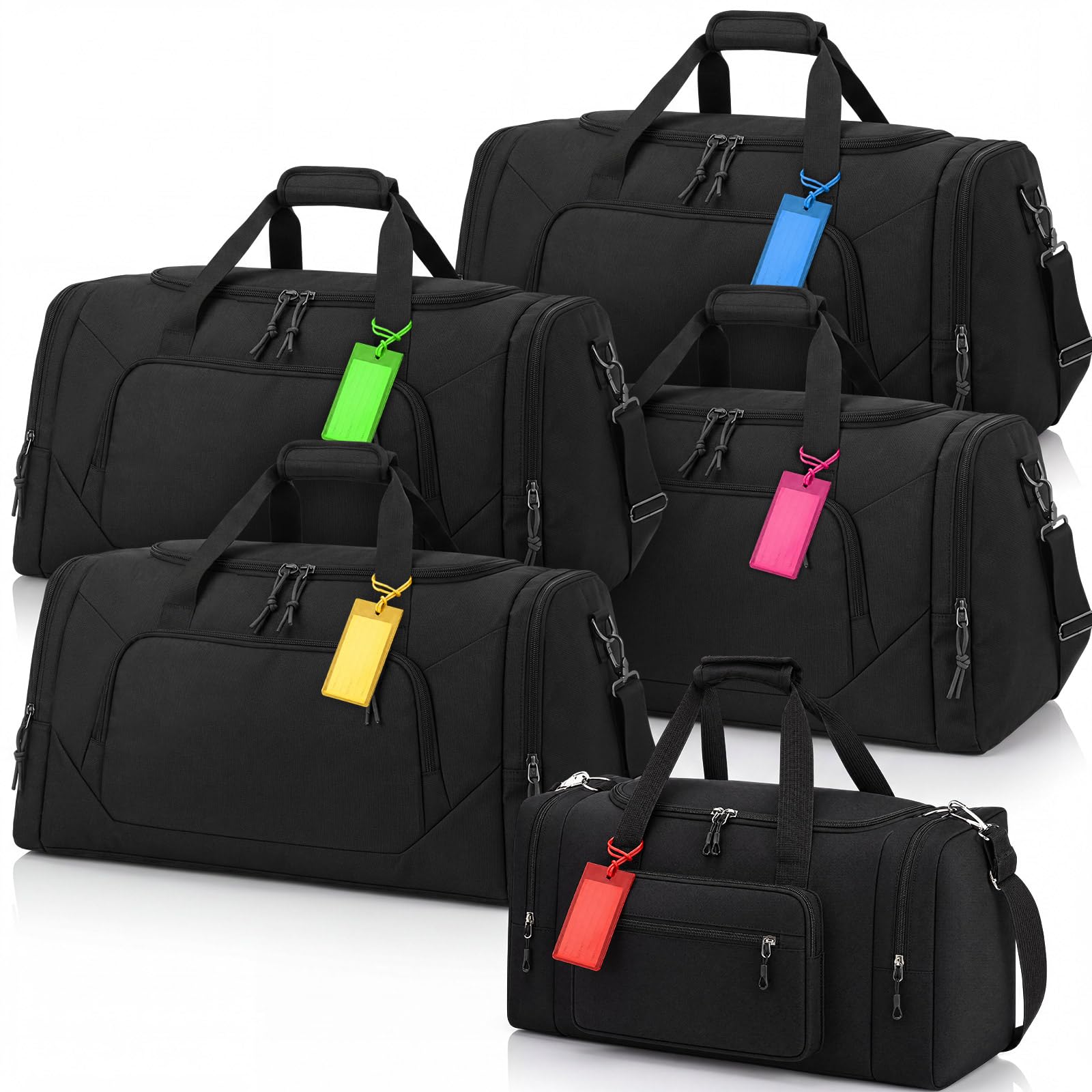 Weewooday 5er Dachbox Tasche Set 4 Dachgepäckträger Tasche 61 cm 55L und 1 Dachgepäck 51 cm 35L Duffel Bag mit Schuhfach Schwarze Reisetasche mit 5 Gepäckanhänger für Auto Dachbox Urlaub Camping Umzug