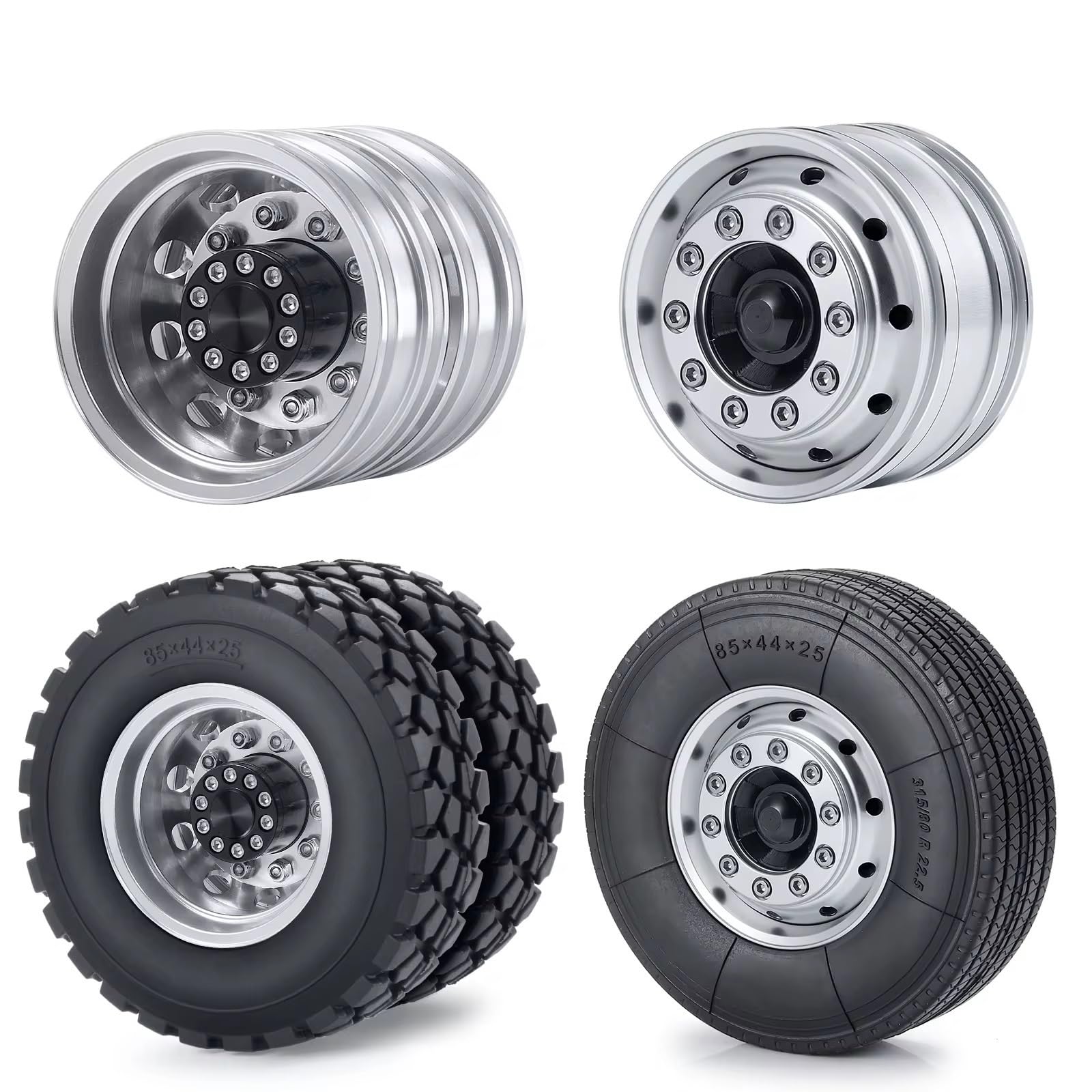 Neumáticos Coche RC para Tamiya 6x6 Juego De Neumáticos Ruedas Metal Buje Rueda Delantera Y Trasera Neumático Goma para 1/14 RC Camión Tractor Coche Accesorios