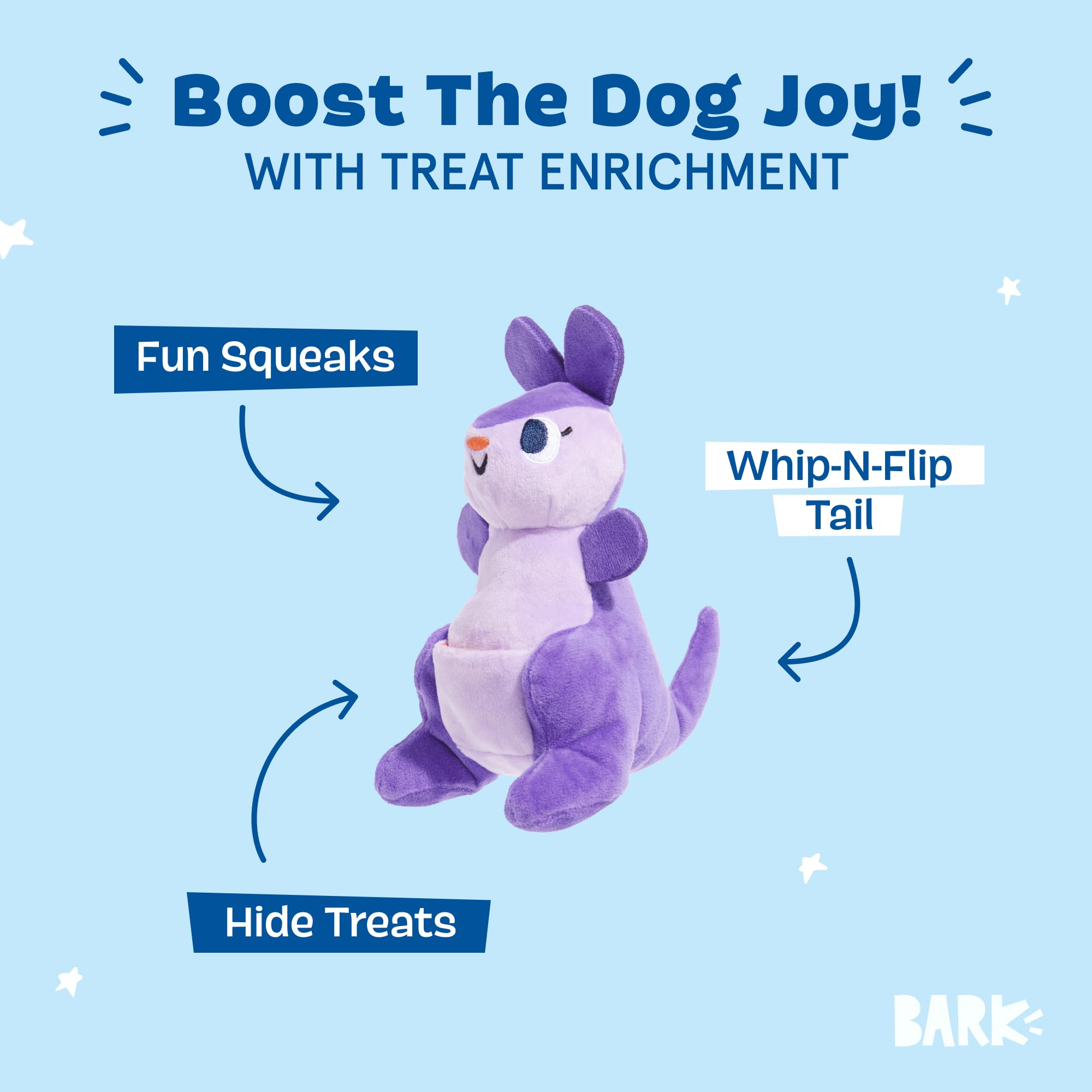 Barkbox BARK Topanga Kanga Plush Dog Toy, Purple Kangaroo, Interactive Pet Toy - Image 3