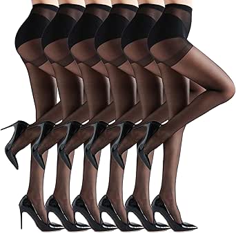Lot 6 Chaussettes mi-bas nylon socks ultra sheer noir 20D T-39/46 Ref
