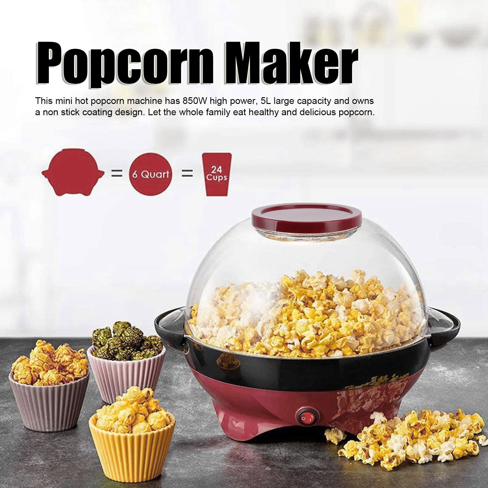 Generic Maszyna do Popcornu, Elektryczna Popper 5l pojemnośić 850w Automatyzna do Kuchni
