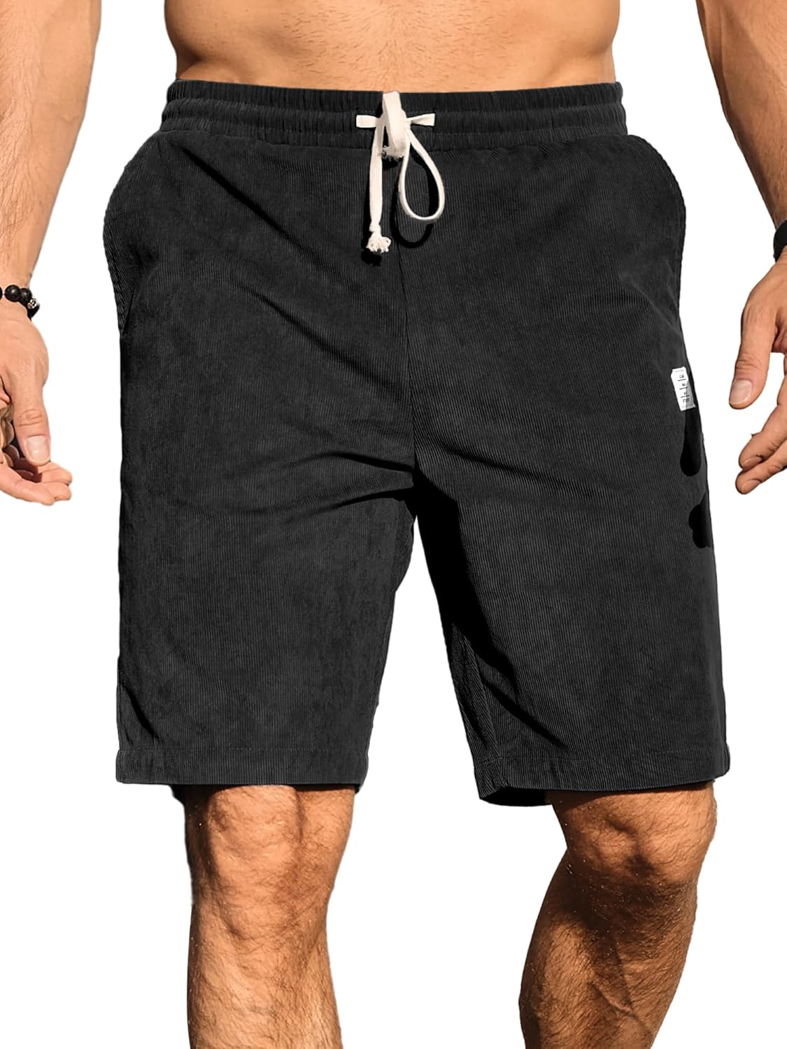 PLEPAN Mens Corduroy Shorts Casual Elastic Waist Drawstring Summer Beach Shorts - Image 7