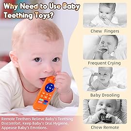 AiTuiTui Baby Teething Relief Sensory Chew Toys for 3 6 9 12 Months, Silicone Infant Teether Remote Control Bath Toy for Newborn Toddlers Boy Girl Autism Baby Shower Birthday Gifts, Orange