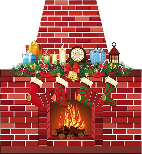 TaoBary Telón de fondo de chimenea de Navidad para fotografía, decoración de chimenea de ladrillo rojo para fiesta de Navidad, fondo de leña