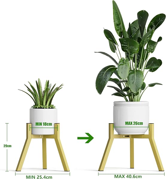 Juego de 2 Soportes Para Plantas y Maceteros Decorativos de Interior Ajustables de Metal Apto Para Macetas de Diferentes Tamaños Amarillo dorado PS-007GY-2 - 3