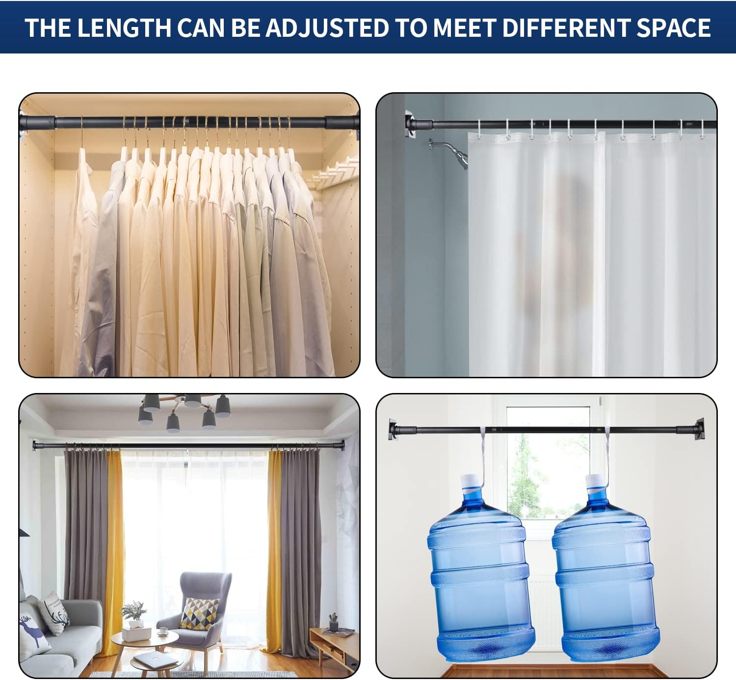 1 Inch Shower Curtain Rod 46-76 Inches, Double Adjustable Black Shower Curtain Rods Stainless Steel, Spring Tension Curtain Rod with Holder, Anti-Slip Waterproof for Bathroom window : Home & Kitchen