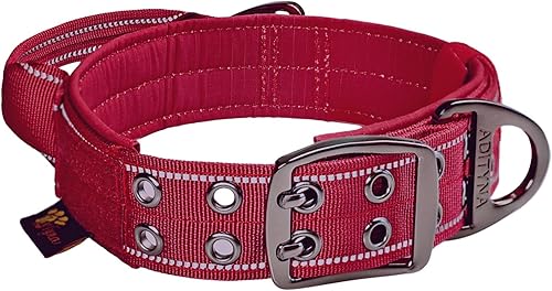 Miniatura 7 de ADITYNA Collar de perro resistente para perros grandes, collar reflectante burdeos con asa para entrenar y caminar, ancho, grueso, táctico,