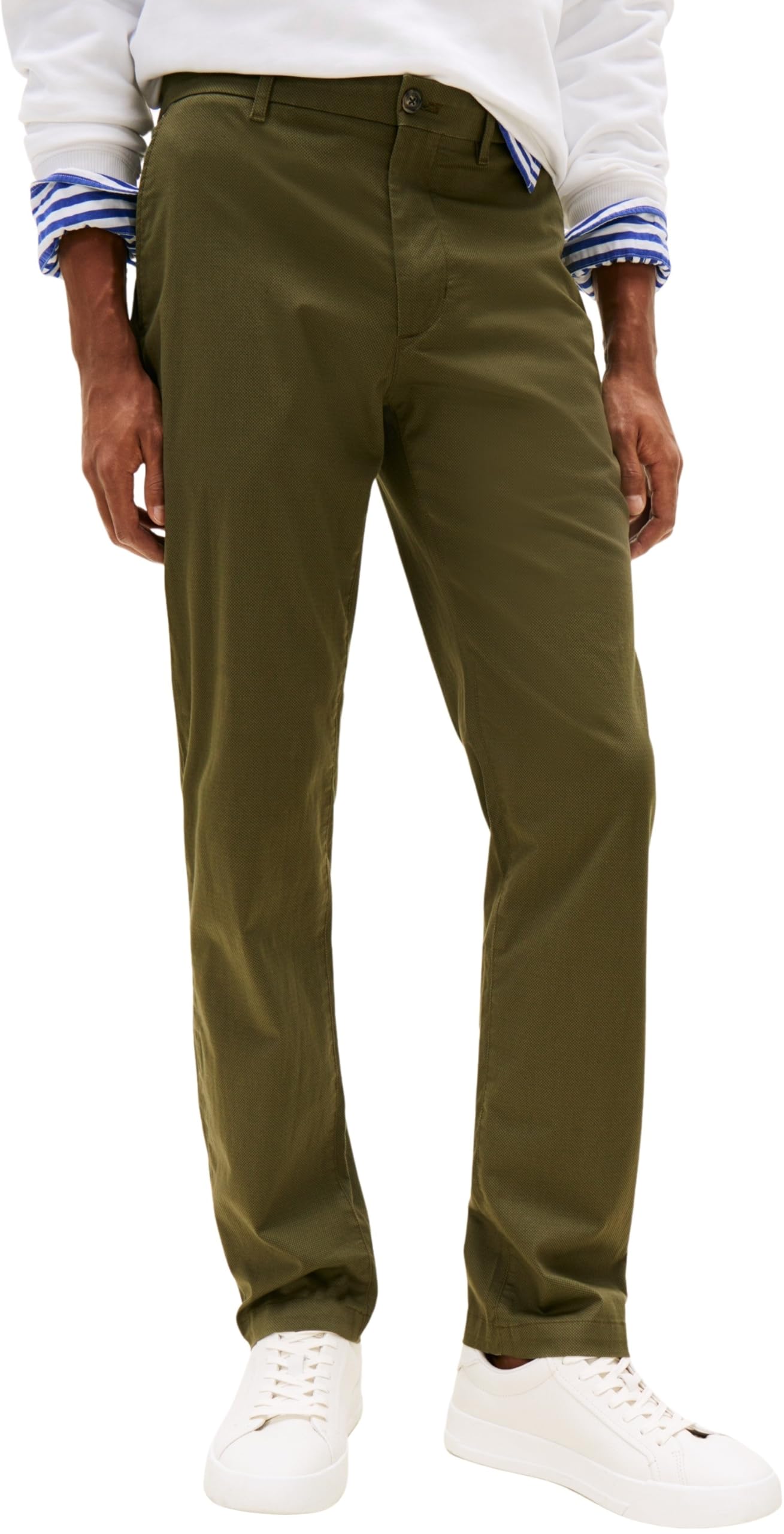 Tommy Hilfiger Men's Denton Printed Structure Straight Fit Chinos, Green (Dark Greenery), 32W/34L