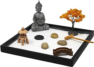 Nature's Mark Mini Zen Garden Kit for Desk with Rake, White Sand, Buddha...