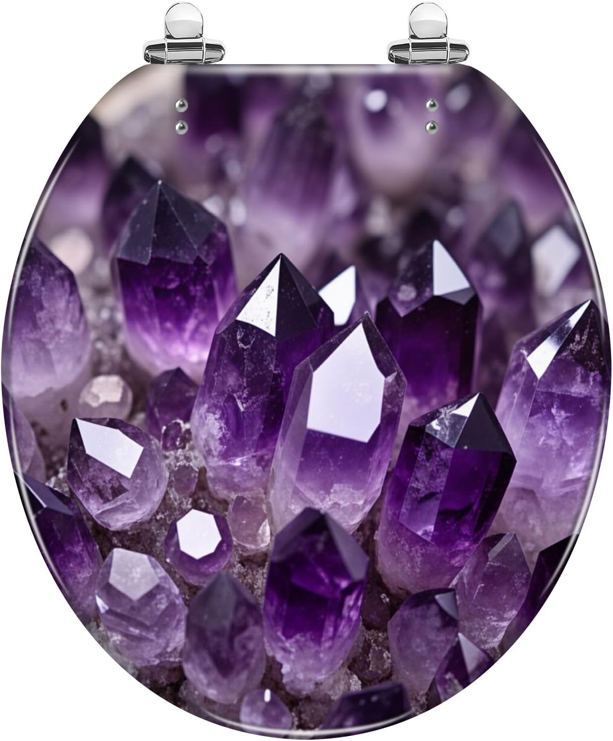 Round Toilet Seat Amethyst geode Resin Toilet Seat with Quietly Close Quick Release Hinges Decorative Toilet Seat with Cover Easy to Clean and Install