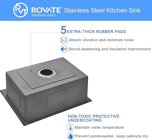 Miniatura 5 de ROVATE Fregadero de cocina de 20 x 16 pulgadas, fregadero de cocina de montaje superior hecho a mano, fregadero de cocina o bar de acero inoxidable