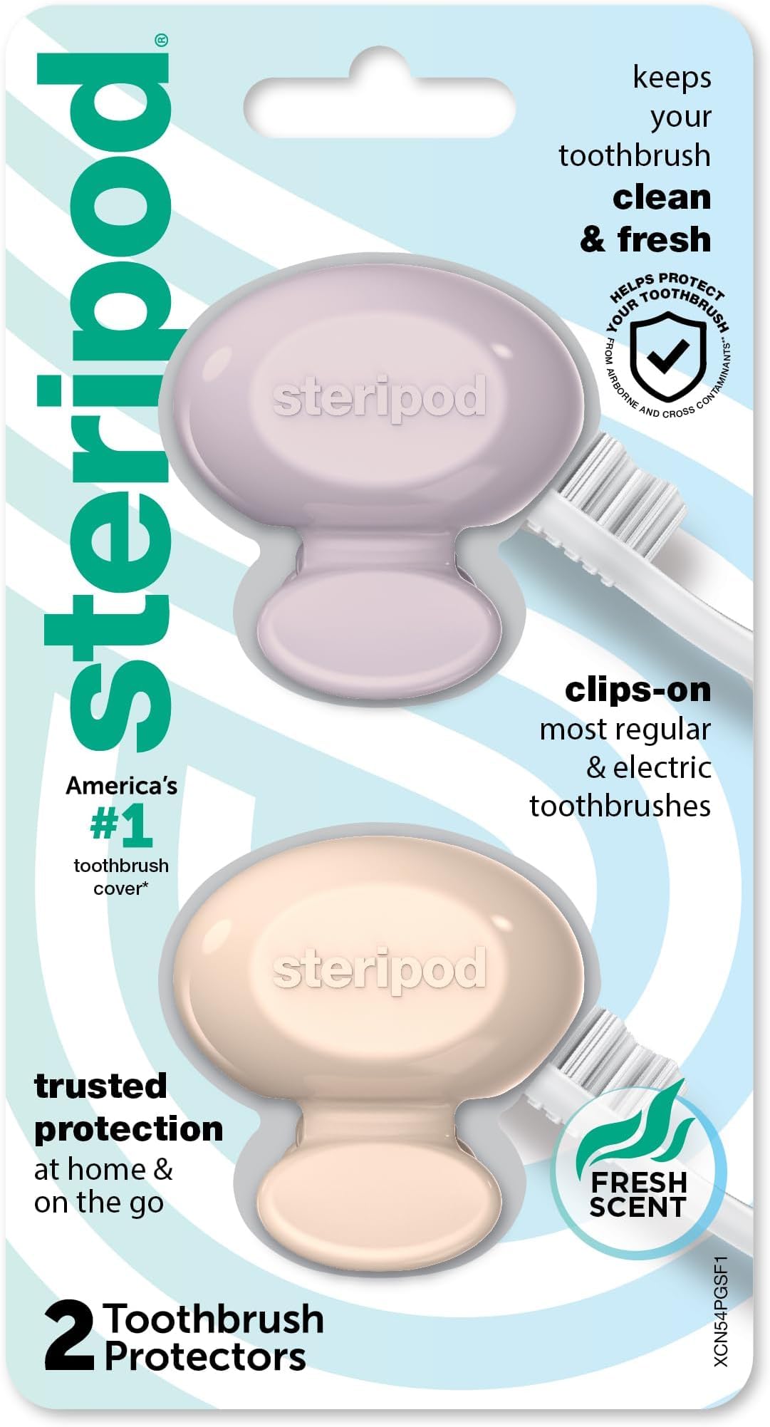 Steripod Clip-On Toothbrush Protector,Keeps Fresh and Clean,Fits Most Manual and Electric Toothbrushes,Pink-and Blue,2 Count (Pack of 12)