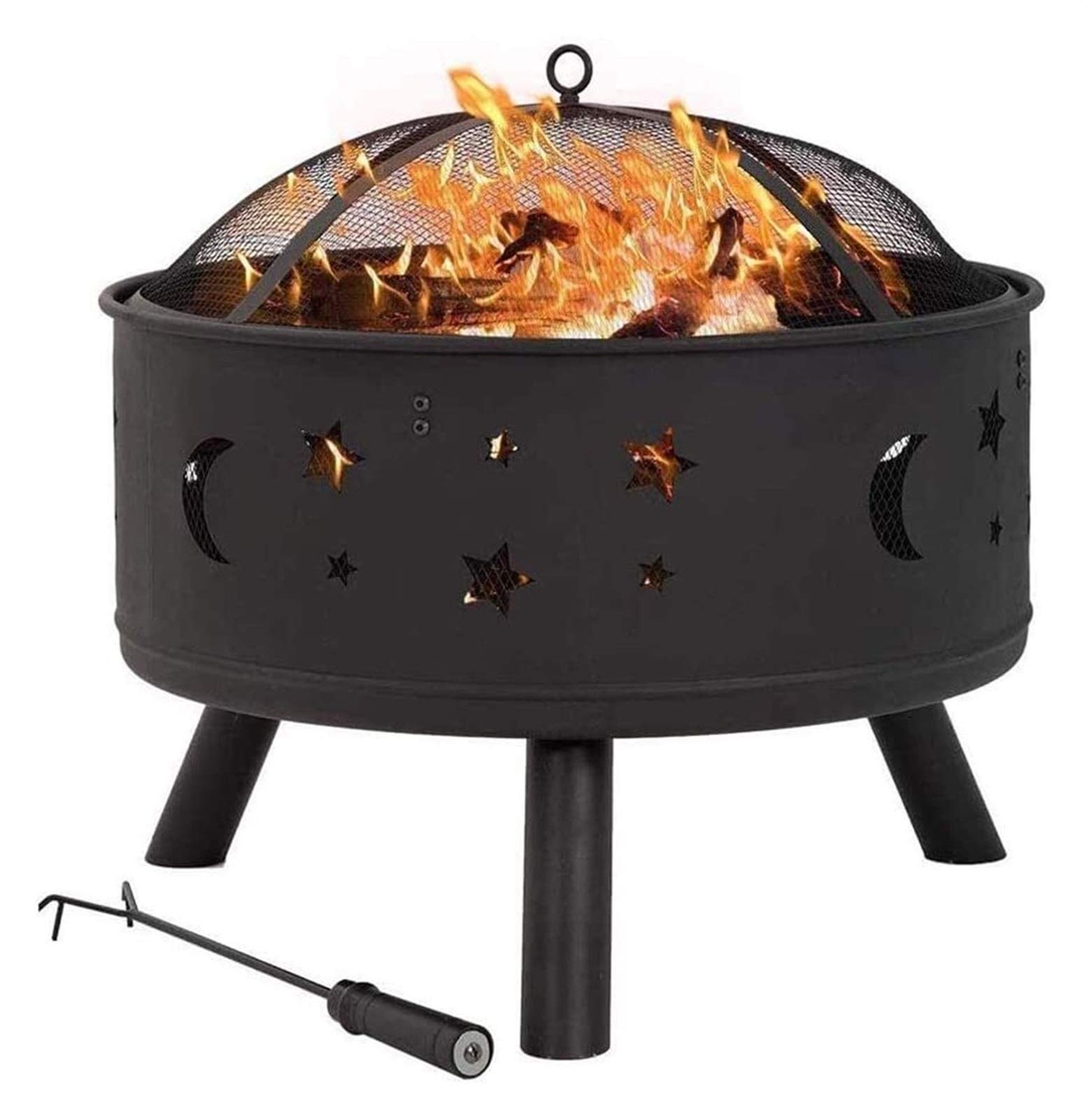 Braciere da esterno a legna da 24", braciere in ferro, braciere a legna, decorazione con parascintille ignifugo per giardino/patio con copertura, barbecue, cucina per esterni, campeg