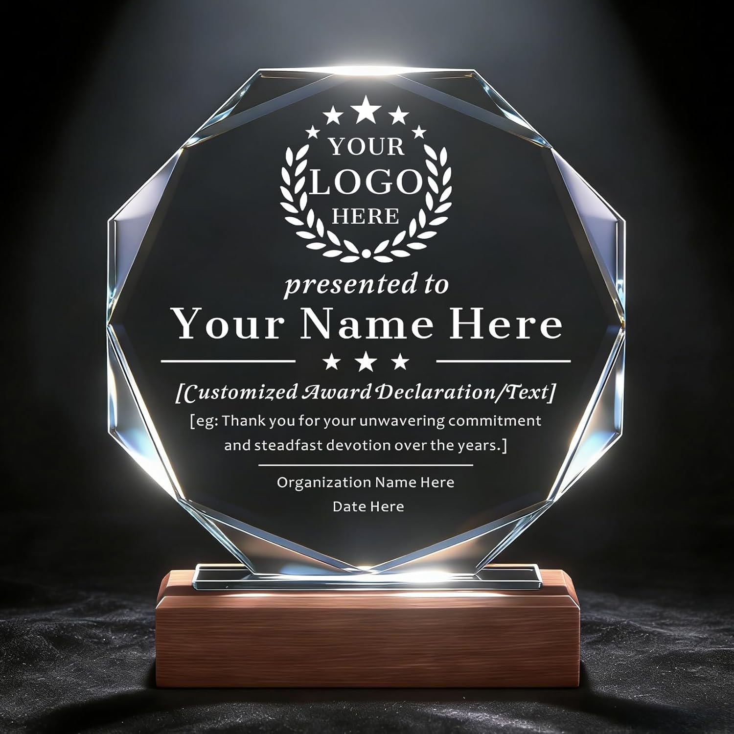 SHIP NEXT DAY, Personalized Crystal Award Trophy - Custom with Company Logo Text & Employee Name, Engraved Award for Corporate Recognition, Years of Service, Leadership, Employee Appreciation (Style 01)
