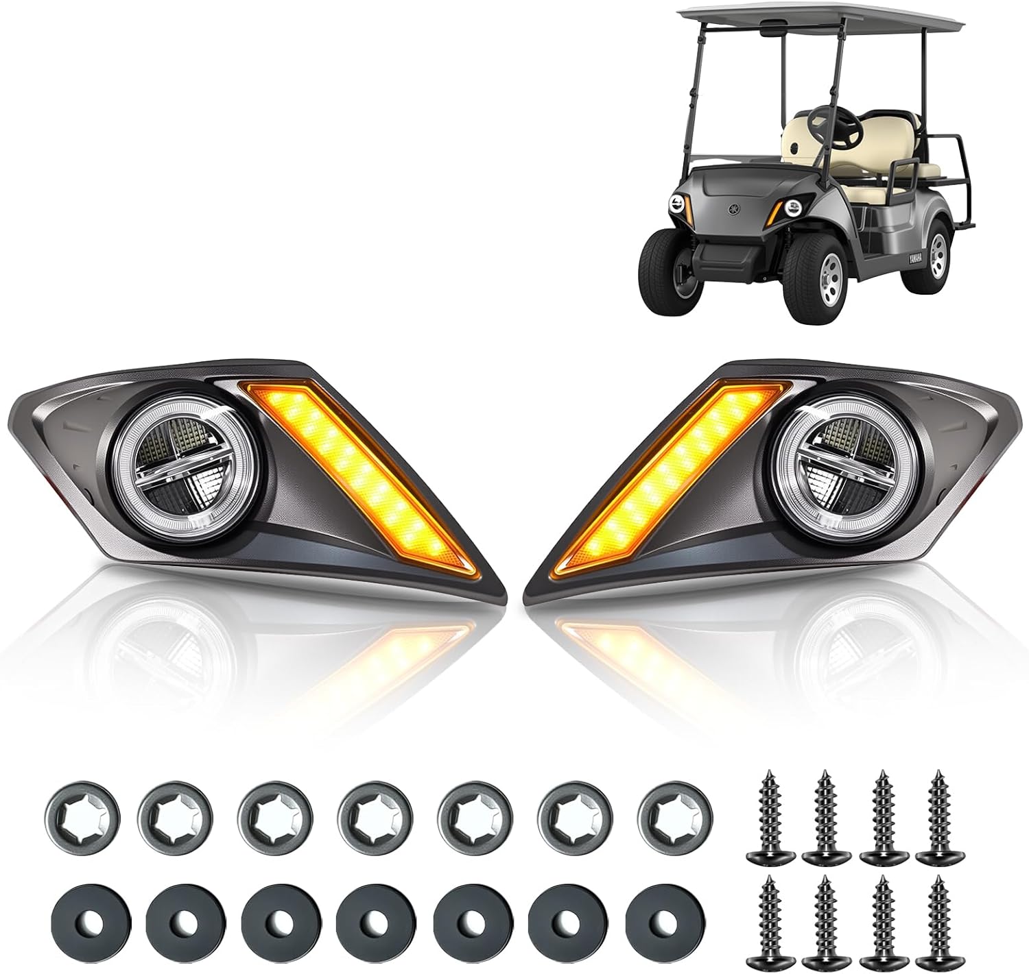 Golf Cart LED Head Light Kits for Yamaha Drive 2 Gas & Electric Models 12 Volts Front Golf Cart Assembly Headlights