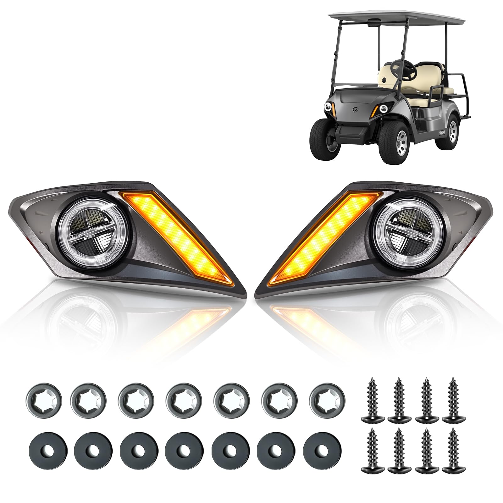Shu-Ran Golf Cart LED Head Light Kits for Yamaha Drive 2 Gas & Electric Models 12 Volts Front Golf Cart Assembly Headlights
